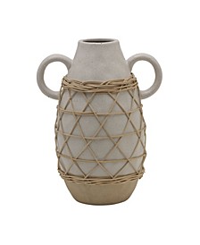 Rattan Wrapped Handled Vase