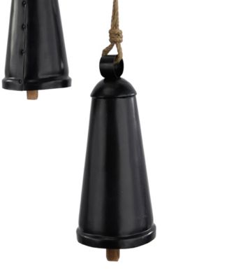 Black Metal Bohemian Decorative Cow Bell with Jute Hanging Rope Set 3 Pieces