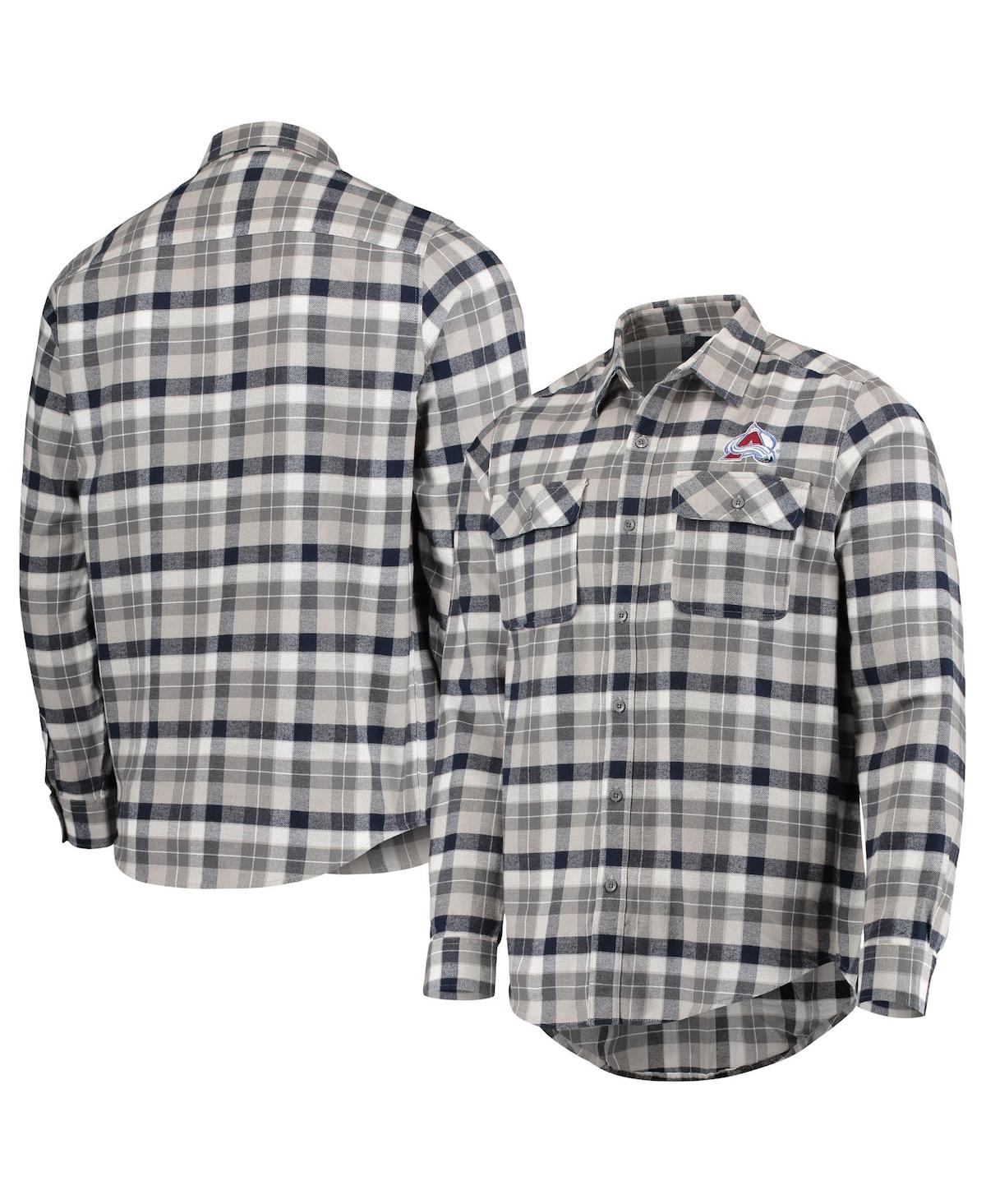 Shop Antigua Men's  Navy, Gray Colorado Avalanche Ease Plaid Button-up Long Sleeve Shirt In Navy,gray