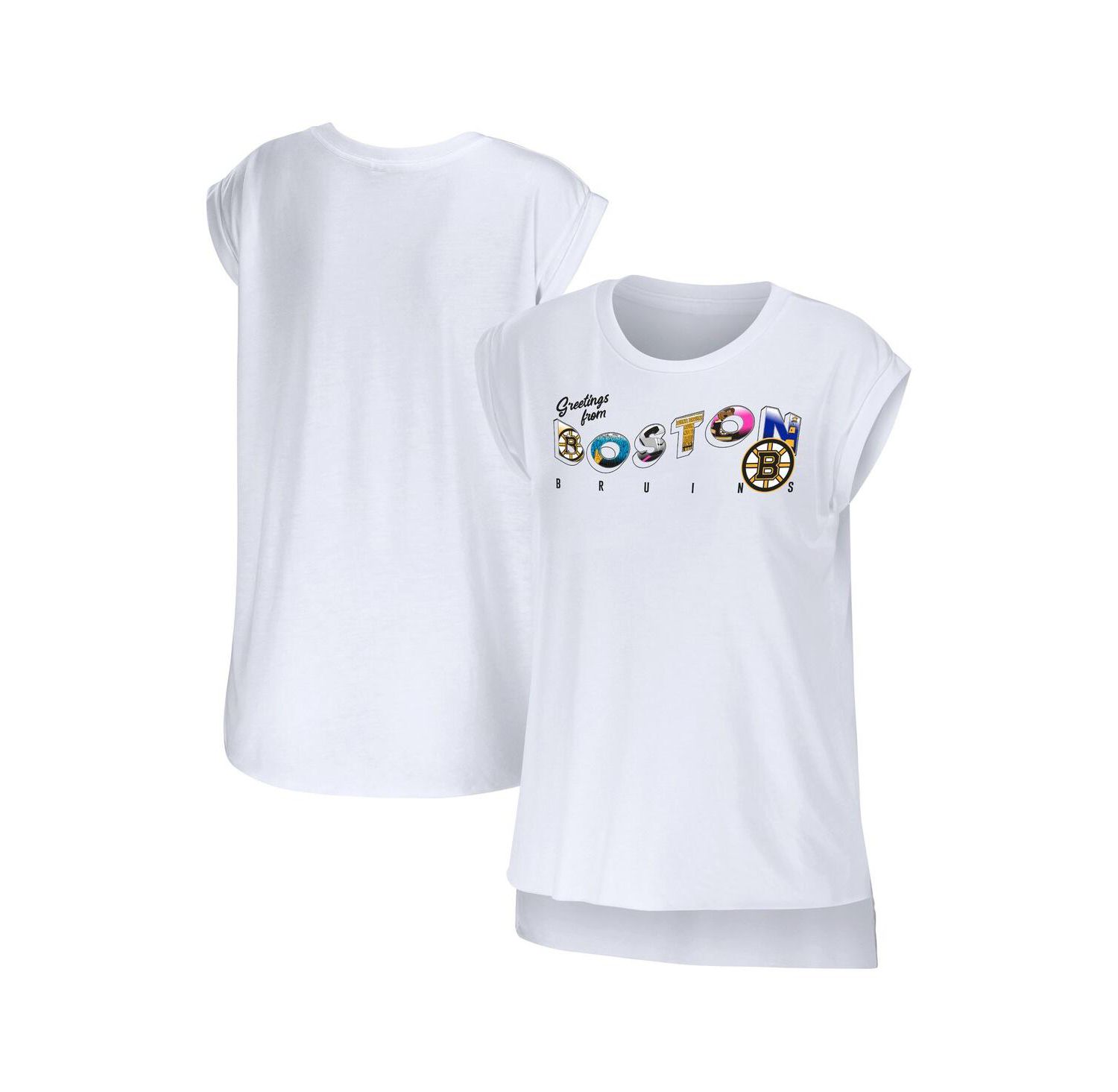 Women's White Boston Bruins Greetings From Muscle T-shirt