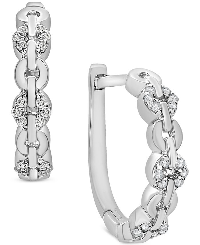 Macy's Diamond Link Small Hoop Earrings (1/10 ct. t.w.) in Sterling Silver, 0.5", Created for