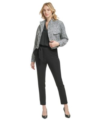 Calvin Klein - Women's X-Fit Cropped Tweed Bomber Jacket