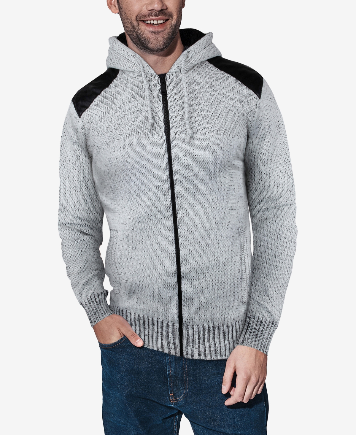 Men's Full-Zip Sherpa Knit Hoodie Sweater - Ecru