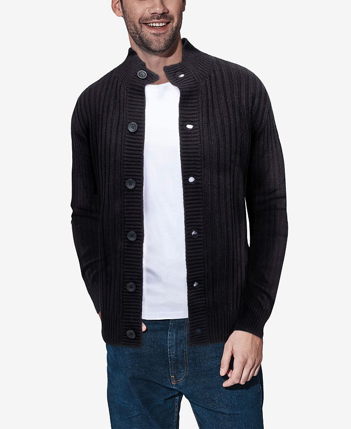 X-Ray Men's Button Up Stand Collar Ribbed Knit Cardigan Sweater ...