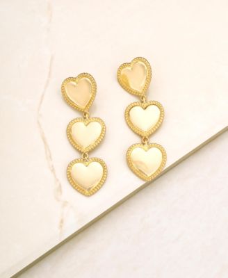 18k Gold-Plated Heart Triple Drop Earrings