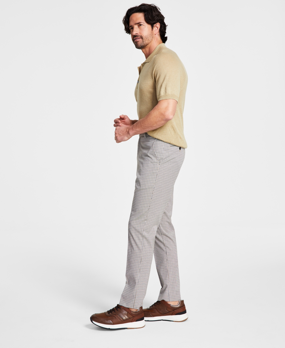 Tommy Hilfiger Men's Modern-fit Th Flex Stretch Plaid Dress Pants In Tan