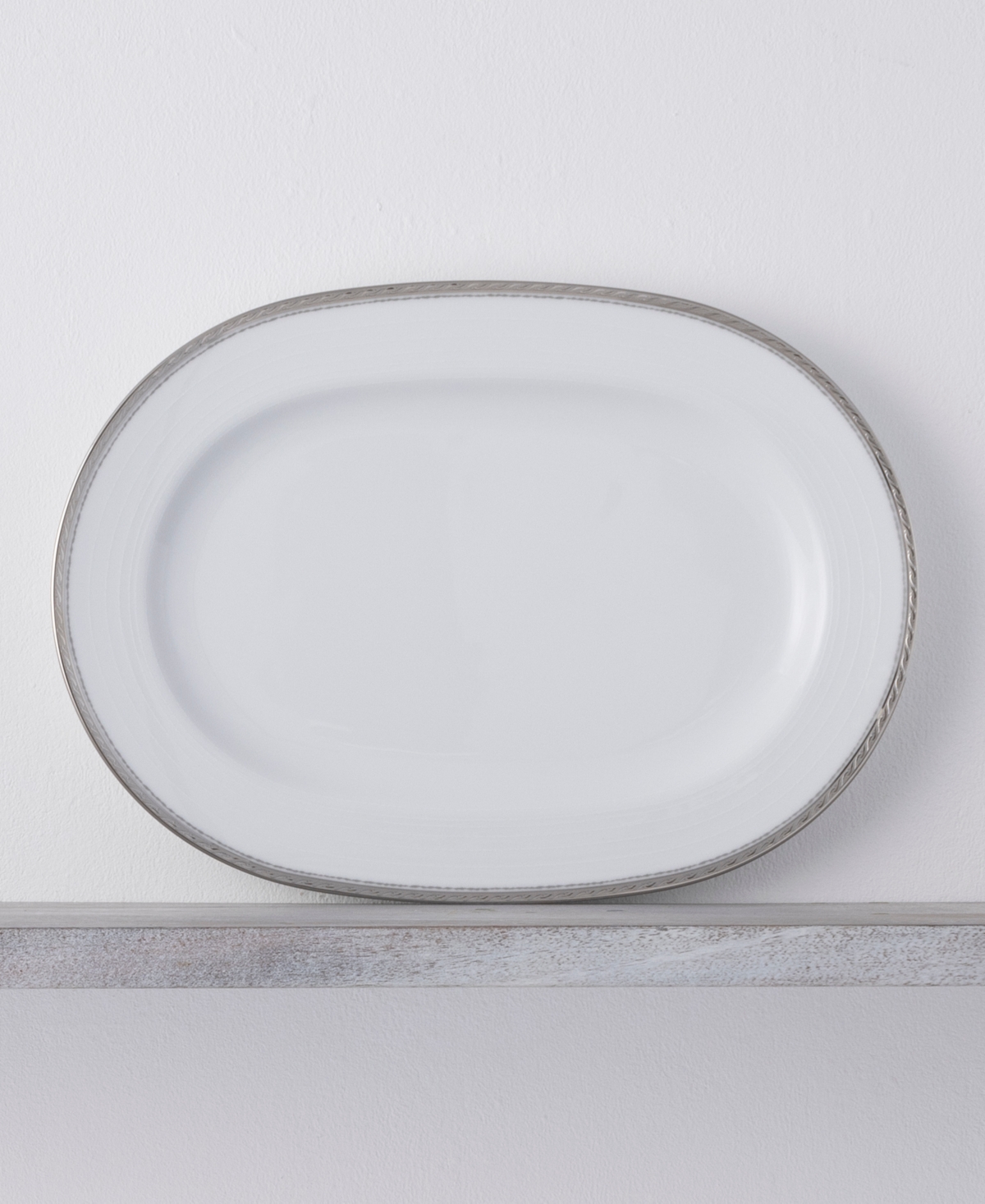 Noritake Whiteridge Platinum Oval Platter, - White And Platinum