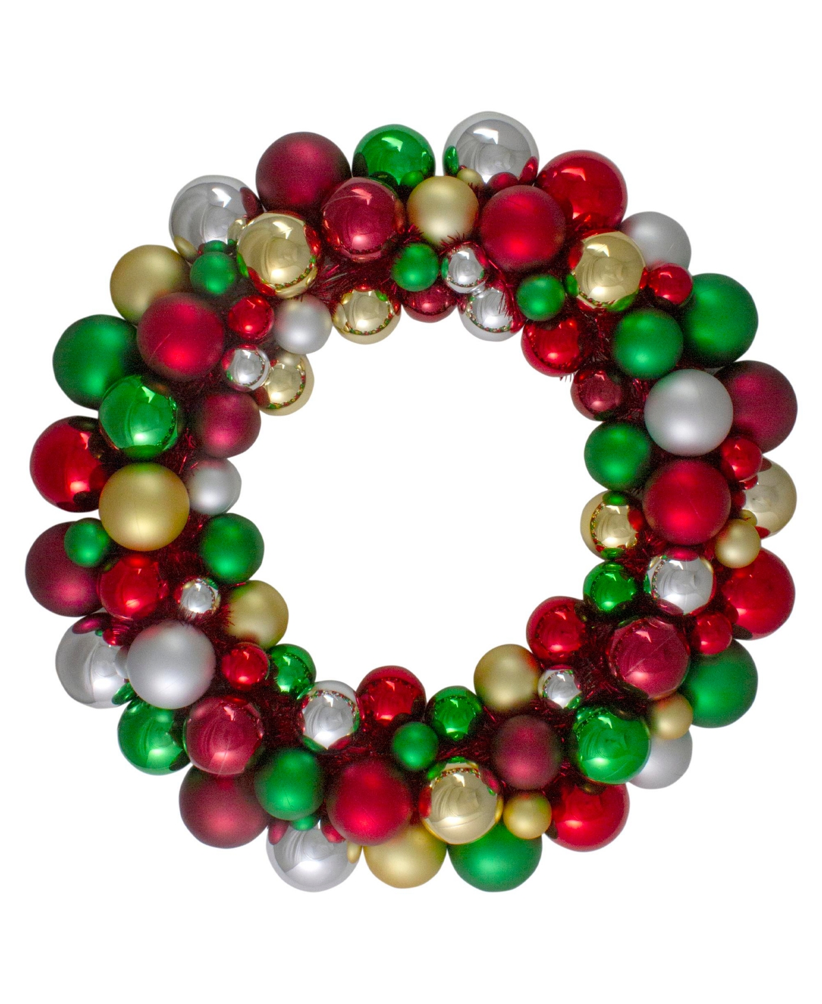 Northlight Traditional Colors 2 Finish Shatterproof Ball Christmas Wreath ,24" In Green