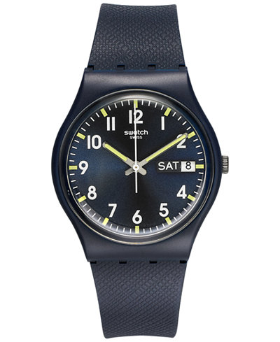 Swatch Unisex Swiss Sir Blue Blue Silicone Strap Watch 34mm GN718
