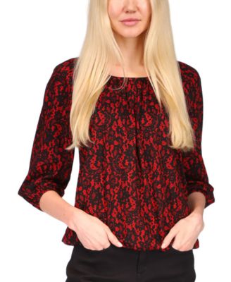 Michael Kors - Petite Lovely Lace Peasant-Style 3/4-Sleeve Top