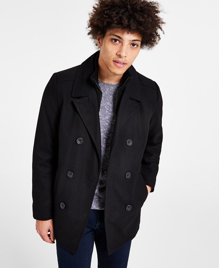 Cole Men's Double Breasted Wool Blend Peacoat with Bib
