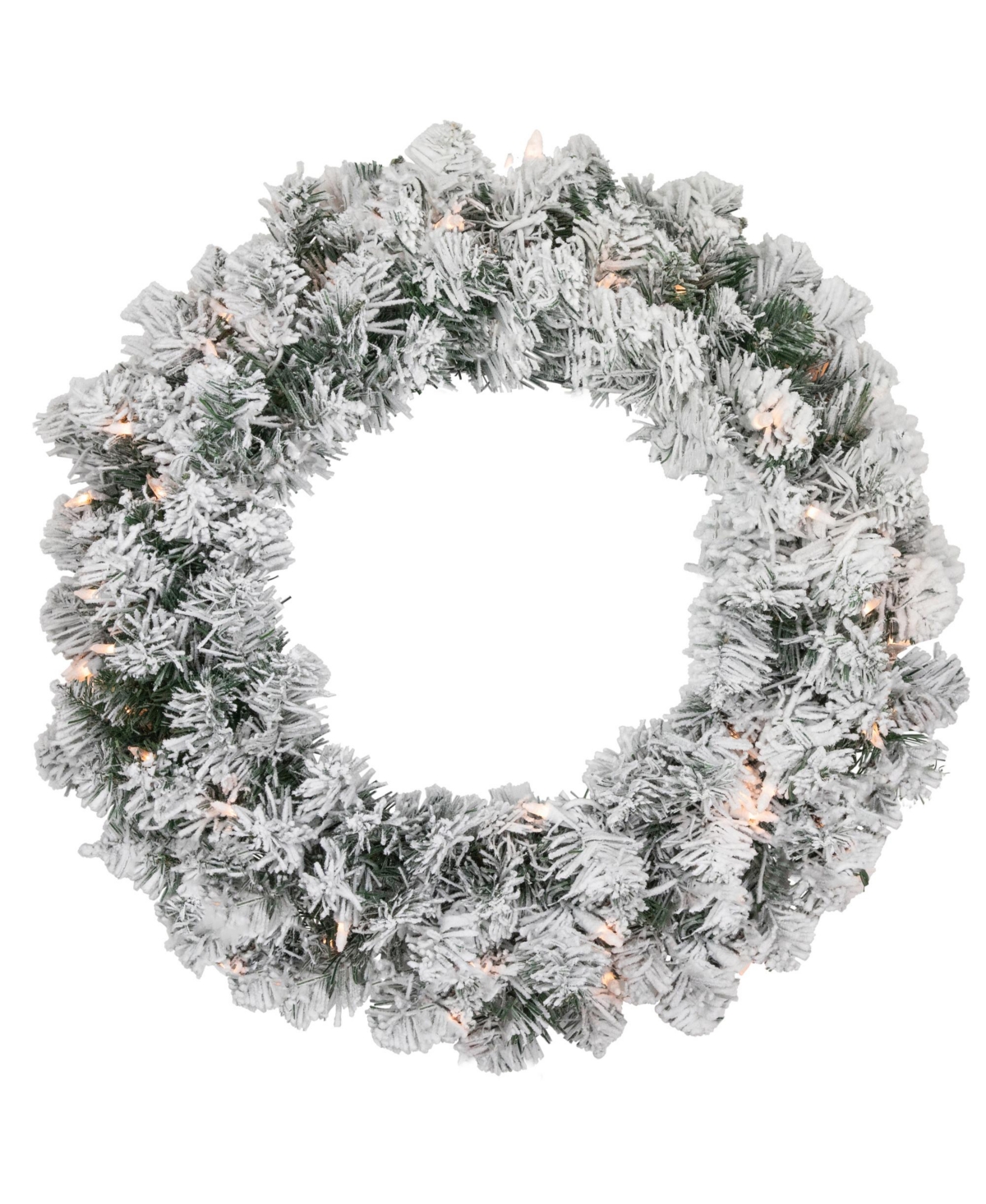 Northlight Pre- Lit Heavily Flocked Madison Pine Artificial Christmas Wreath With Clear Lights, 24" In Green