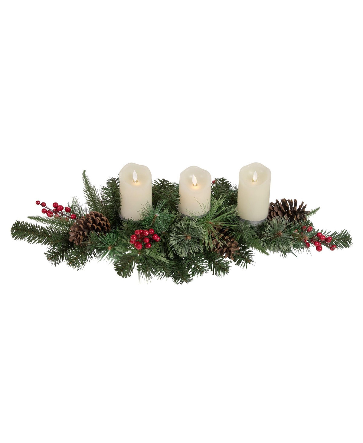 Decorated Artificial Pine Christmas Candle Holder Centerpiece, 32" - Green