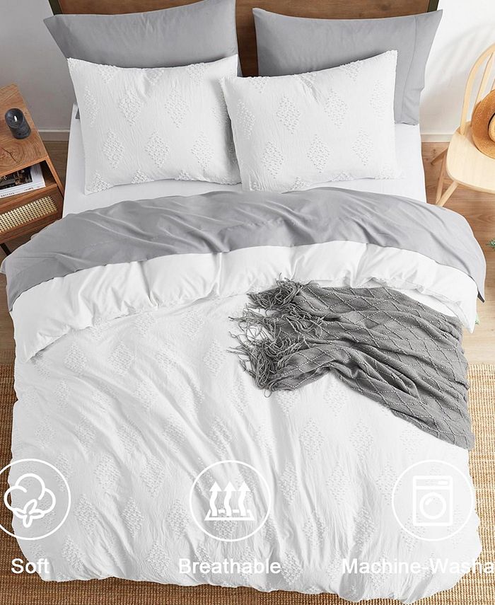 Nestl Bedding Tufted Embroidery Double Brushed 3 Piece Duvet Cover Set