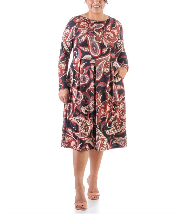 24seven Comfort Apparel Plus Size Pleated Pocket Midi Dress