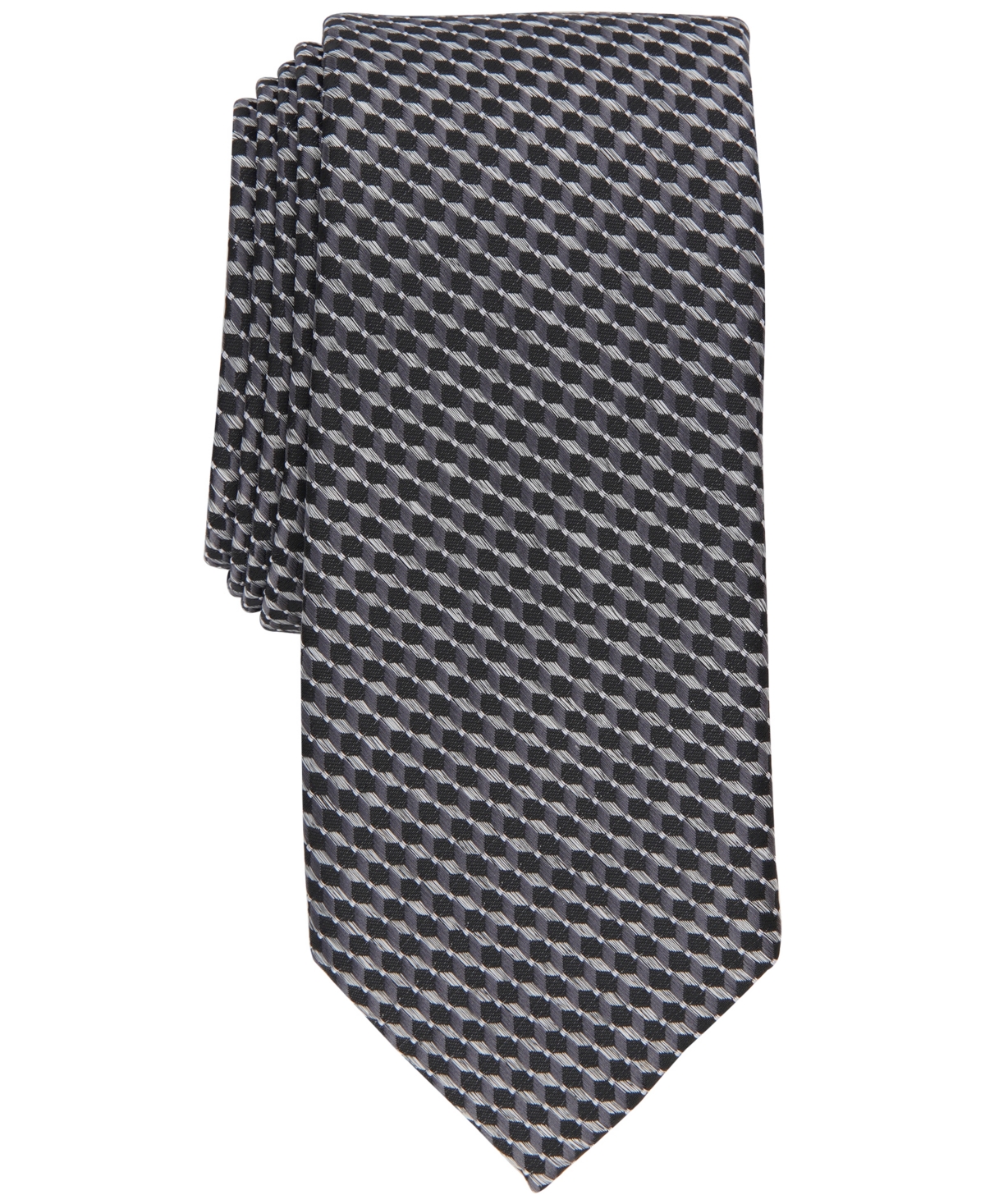 Alfani Men's Baldwin Mini-grid Tie, Created For Macy's In Charcoal