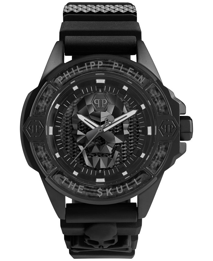 Philipp Plein Men's The $kull Black Silicone Strap Watch 44mm - Macy's