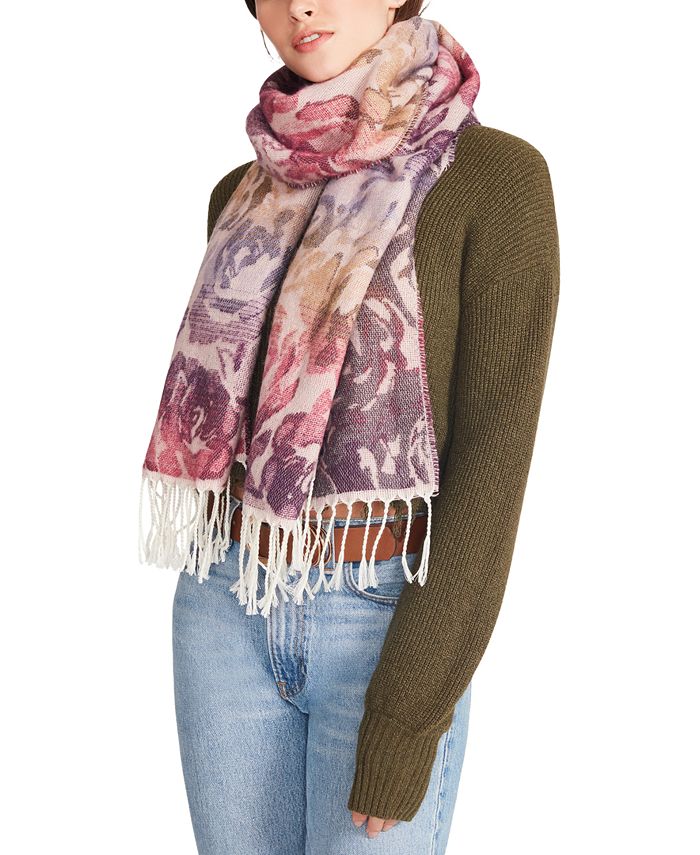 Steve Madden Women's Vibrant Rose Jacquard Blanket Scarf With Fringe