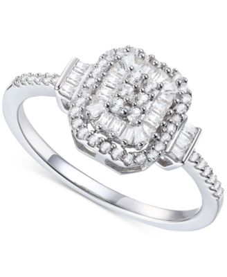 Promised Love - Diamond Baguette & Round Cluster Ring (1/3 ct. t.w.) in Sterling Silver