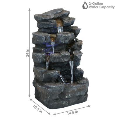 24-Inch Grotto Falls Polyresin Outdoor Water Fountain with LED Lights