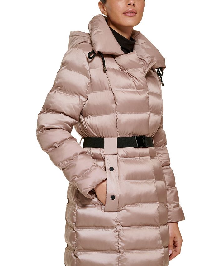 Kenneth Cole Women's Belted Hooded Puffer Coat & Reviews - Coats ...