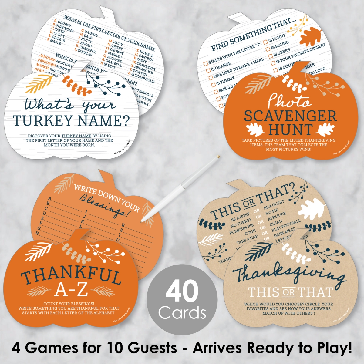 Big Dot of Happiness Happy Thanksgiving - 4 Fall Harvest Party Games - 10 Cards Each Gamerific Bundle
