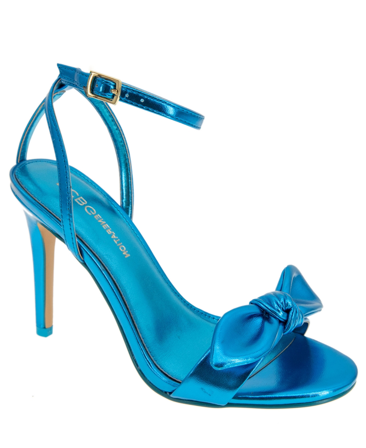 Shop Bcbgeneration Women's Jamina Bow Detail Dress Sandal In Electric Blue Metallic,synthetic