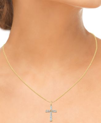 Diamond Round & Baguette Cross 18" Pendant Necklace (1/2 ct. t.w.) 