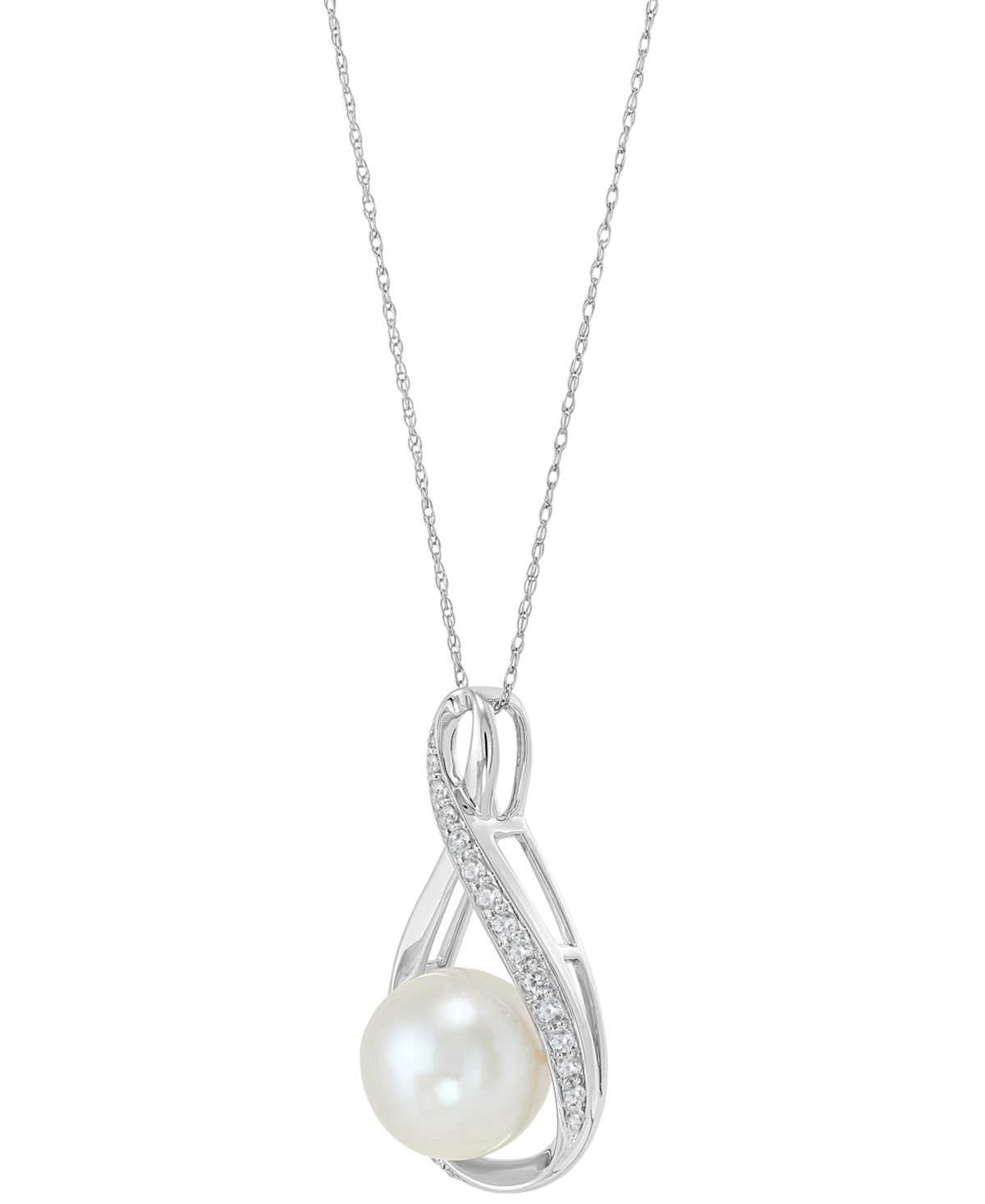 Honora Cultured Ming Pearl (11mm) & Diamond (1/4 ct. t.w.) Swirl Pendant Necklace in 14k Gold, 16