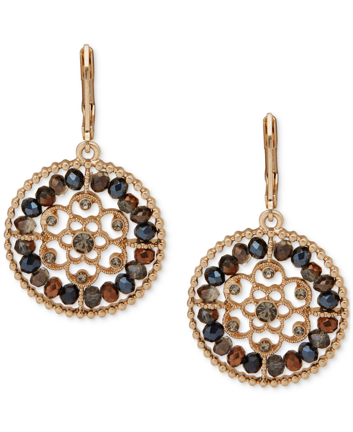 lonna & lilly Gold-Tone Pave Flower Beaded Drop Earrings