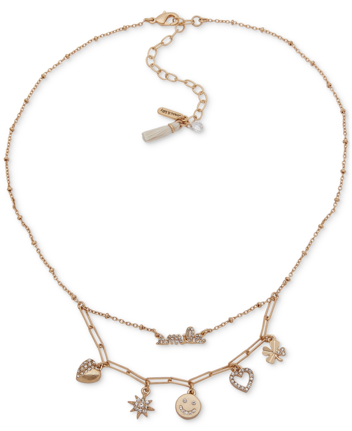 Lonna & Lilly Gold-tone Pave Smile Front Charm Necklace, 16" + 3" Extender In White