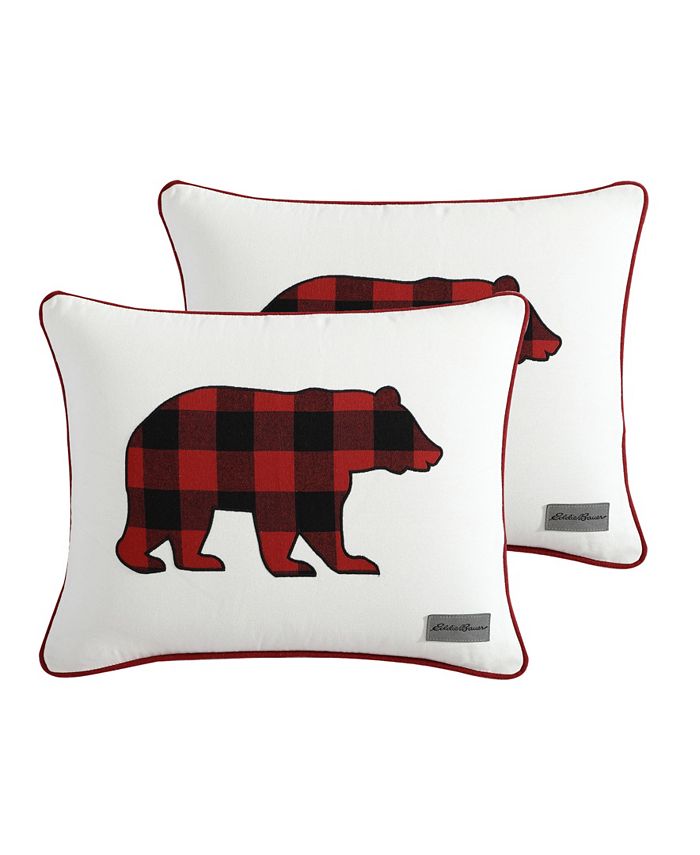 Eddie Bauer Cabin Plaid Bear Cotton Canvas 2 Piece Pillow Cover Set, 16
