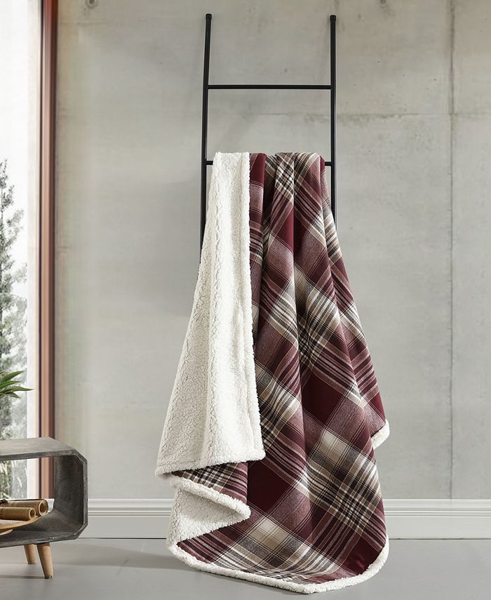 Eddie Bauer Twin Lakes Flannel Yarn Dye Sherpa Reversible Throw, 60" X 50" & Reviews Blankets