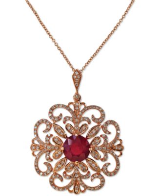 EFFY Collection - Ruby (3-1/8 ct. t.w.) and Diamond (5/8 ct. t.w.) Pendant Necklace in 14k Rose Gold