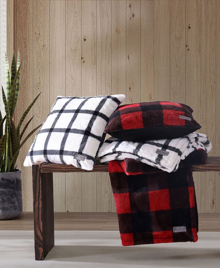 Eddie Bauer Plaid Faux Fur Throw, 50" x 60" Pillow Set, 2 Piece Macy's