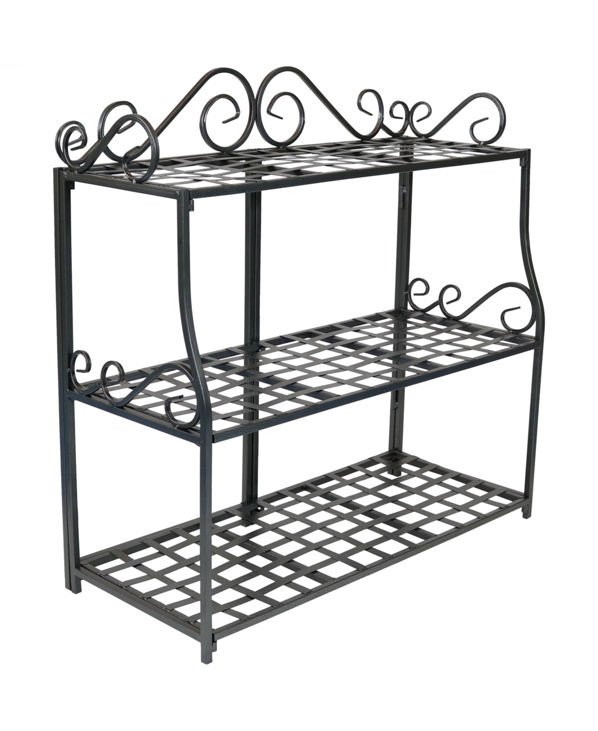 Black Iron 3-Tier Plant Stand Shelf with Scroll Edging - 30 in - Silver