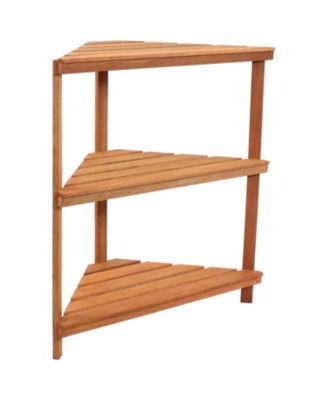Meranti Wood 3-Tier Corner Plant Stand Shelves with Teak Oil Finish - Indoor/Outdoor Wooden Planter Furniture - Potted Plant Holder Table for Patio and Home - 36-Inch