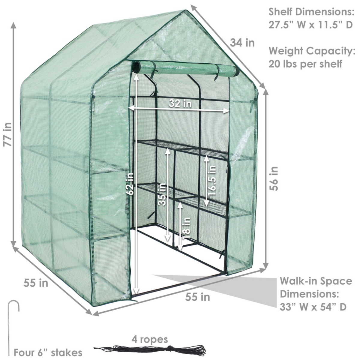Sunnydaze Decor Iron Pe Cover Walk-In Greenhouse with 4 Shelves -- Green