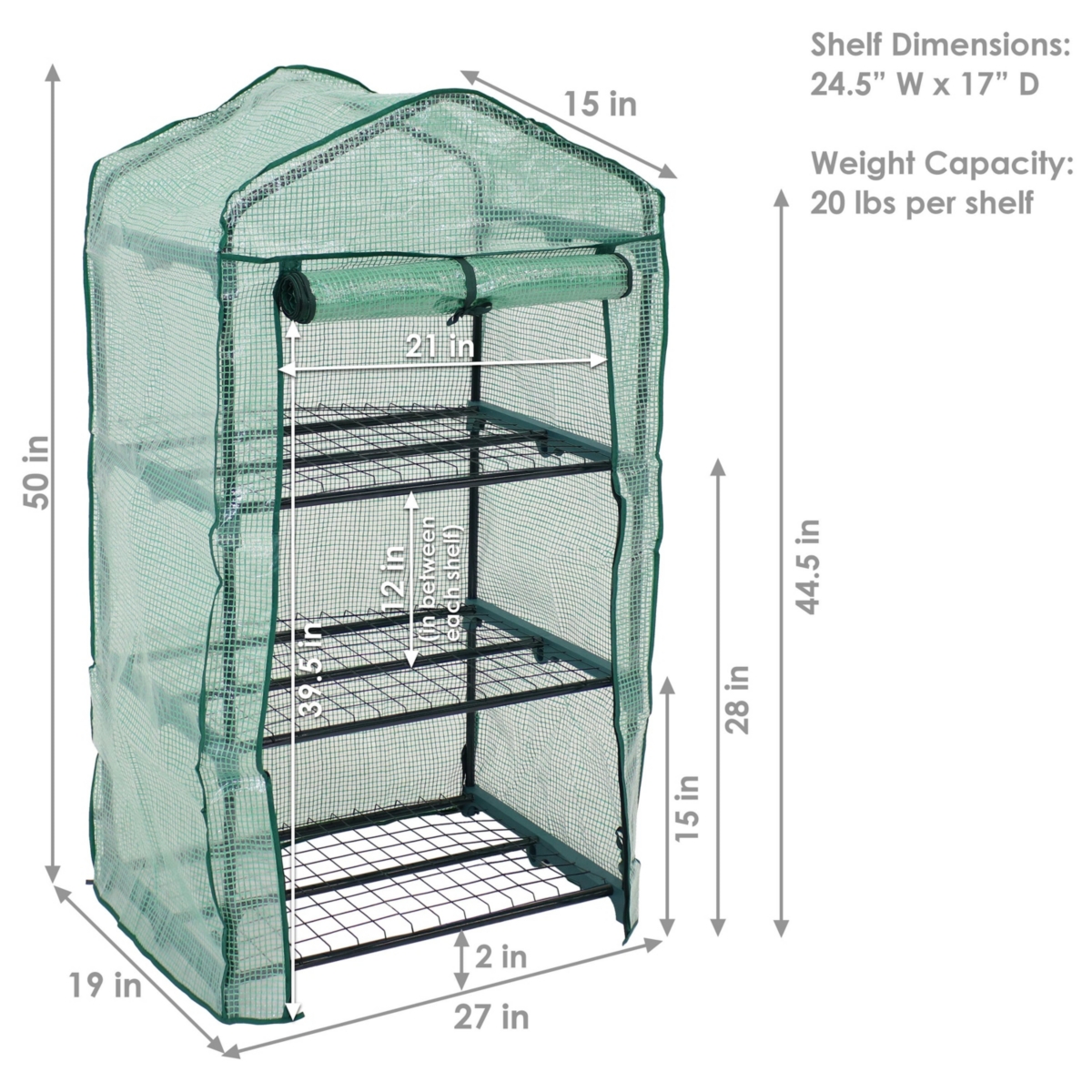 Sunnydaze Decor Iron Pvc Cover Mini Greenhouse with 3 Shelves/Zipper -- Green