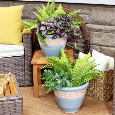 Indoor/Outdoor Purlieu Decorative Glazed Ceramic Planters for Greenery or Flowers - 12"