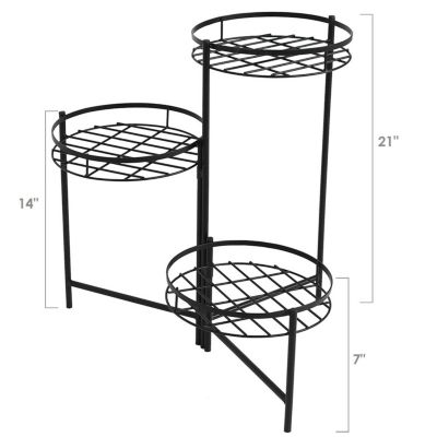 Iron Metal 3-Tiered Decorative Flower Plant Pot Holder Stand Display - Black - 2pk