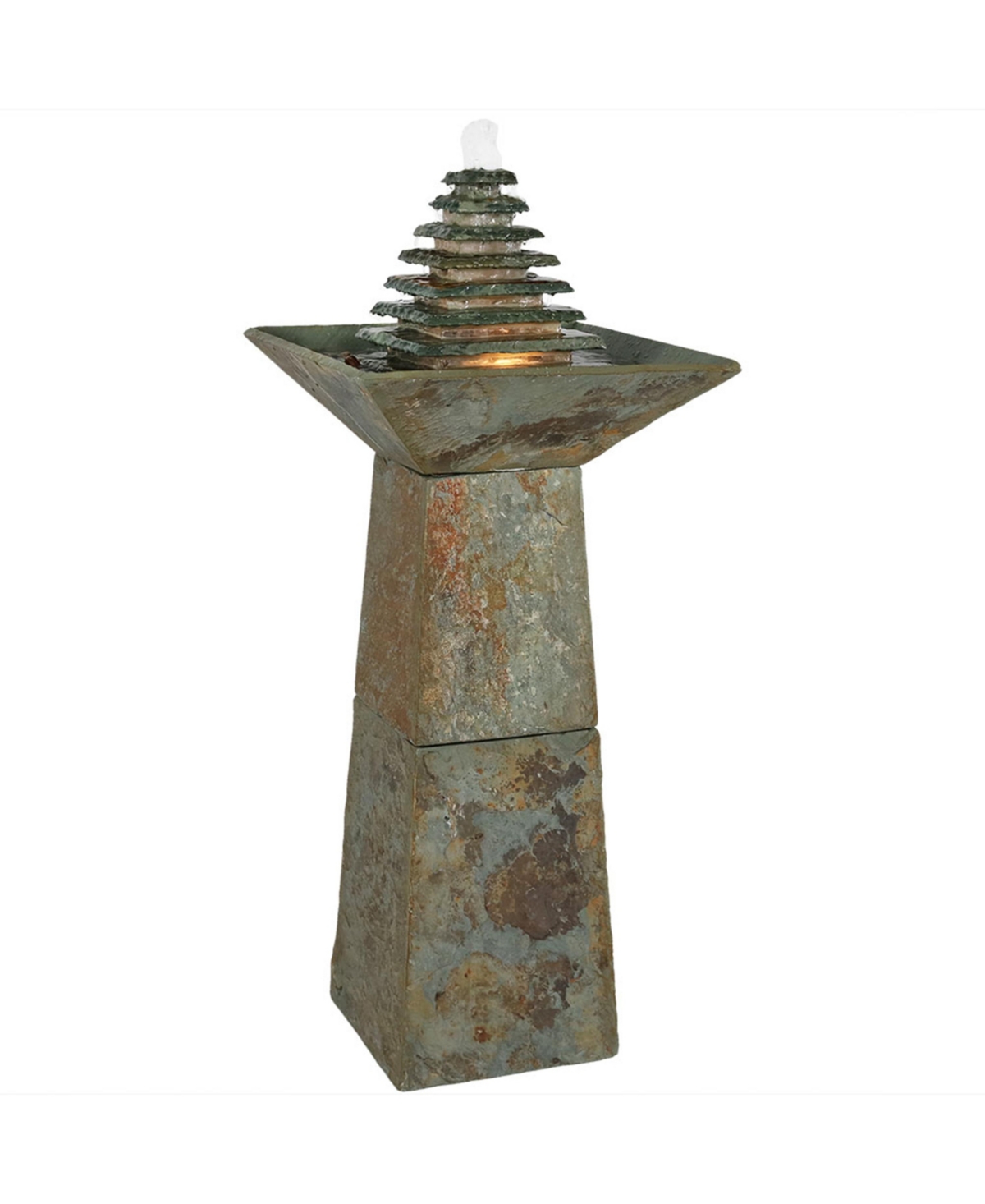 Sunnydaze Decor Layered Slate Pyramid Water Fountain with Led Lights -