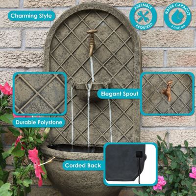 Messina 26-Inch Polystone Outdoor Wall Water Fountain - Electric Submersible Pump - French Limestone Finish