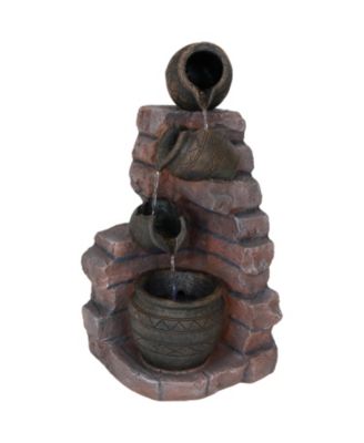 Crumbling Bricks and Pots 27-Inch Solar Fountain with LED Lights and Battery-Powered Backup - Submersible Pump