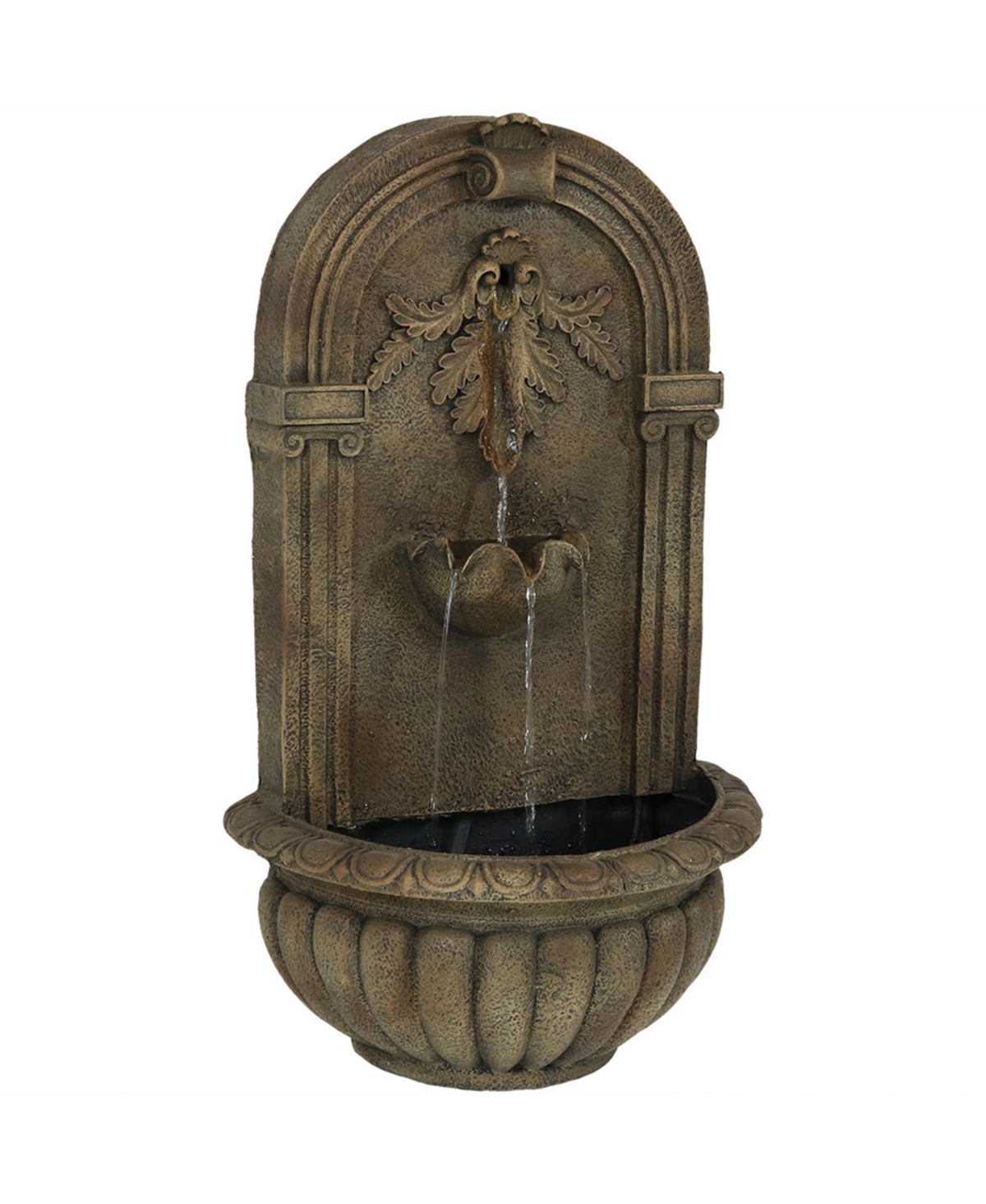 Florence 27-Inch Polystone Outdoor Wall Water Fountain - Electric Submersible Pump - Florentine Stone Finish - Florentine stone finish