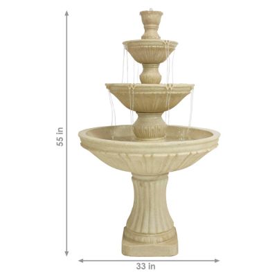 Classic Designer 55-Inch 3-Tier Polystone Outdoor Water Fountain - Electric Submersible Pump - Dark Brown
