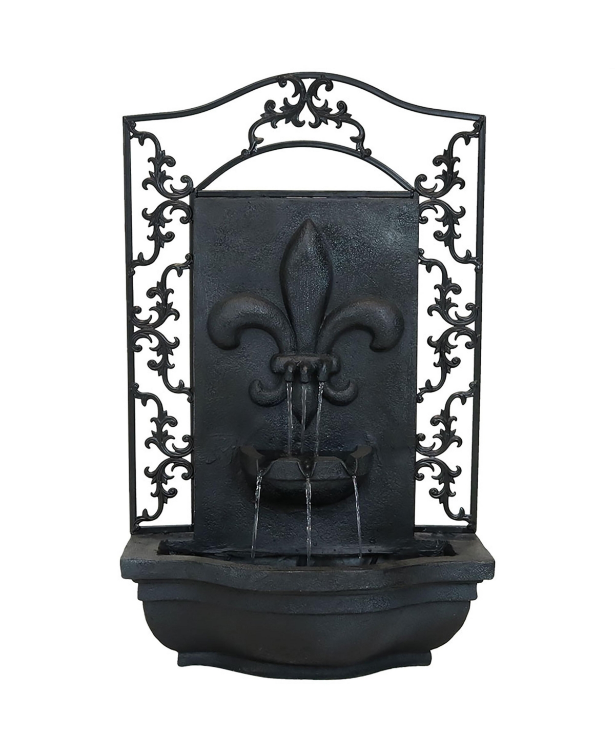 French Lily 33-Inch Polystone Outdoor Wall Water Fountain - Electric Submersible Pump - Lead Finish - Lead finish