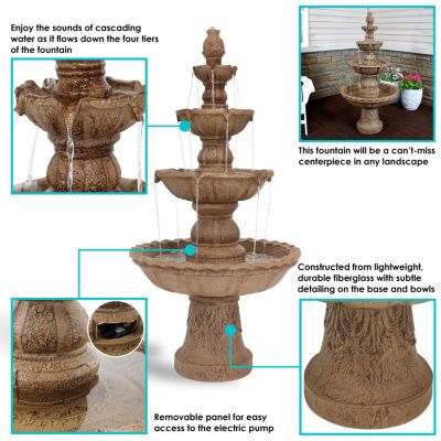 52"H Electric Fiberglass and Resin 4-Tier Pineapple Top Outdoor Water Fountain