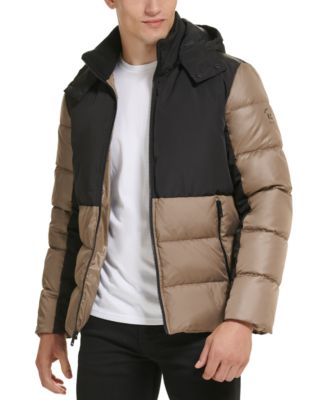 Men's Colorblock Mixed-Media Puffer Jacket