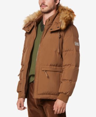 Men's Down Bomber with Faux Fur Trim and Removable Hood